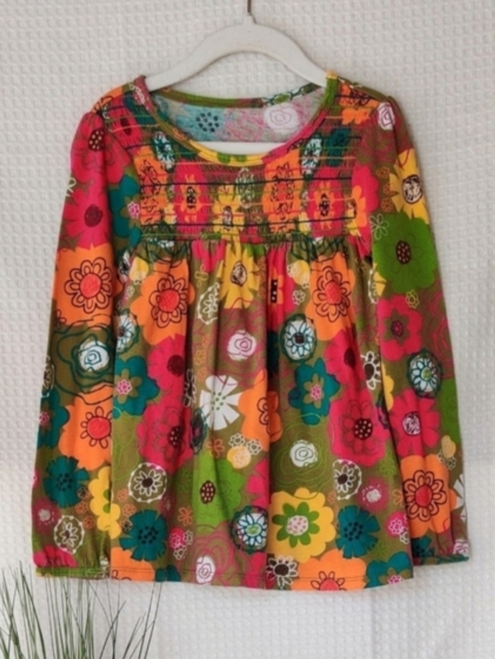 okie dokie Bright Floral Long-Sleeve Top - Green, Orange, Pink, Yellow, Teal